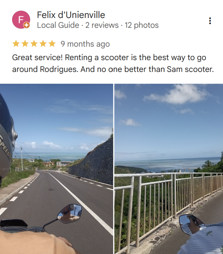 am Scooter client review about scooter rental in Rodrigues Island