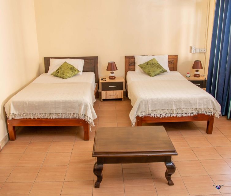 Top room view of two single beds